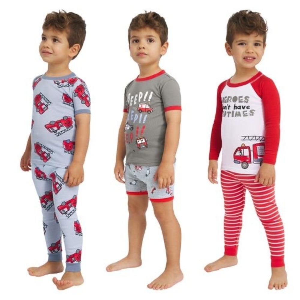 Koala Kids 4T Boys 6-Piece Pajama Set Fire Truck Emergency Vehicles Red Gray New - Picture 2 of 8